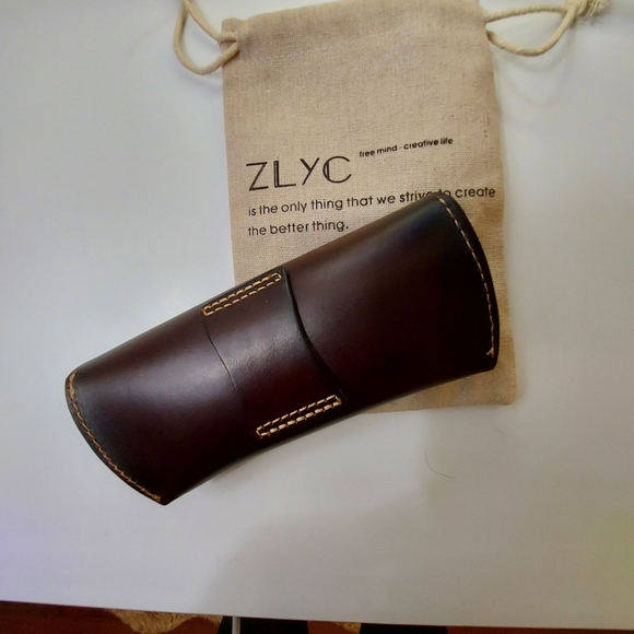 Unisex semi Hard Genuine Leather eyeglass case - Picture 2 of 6